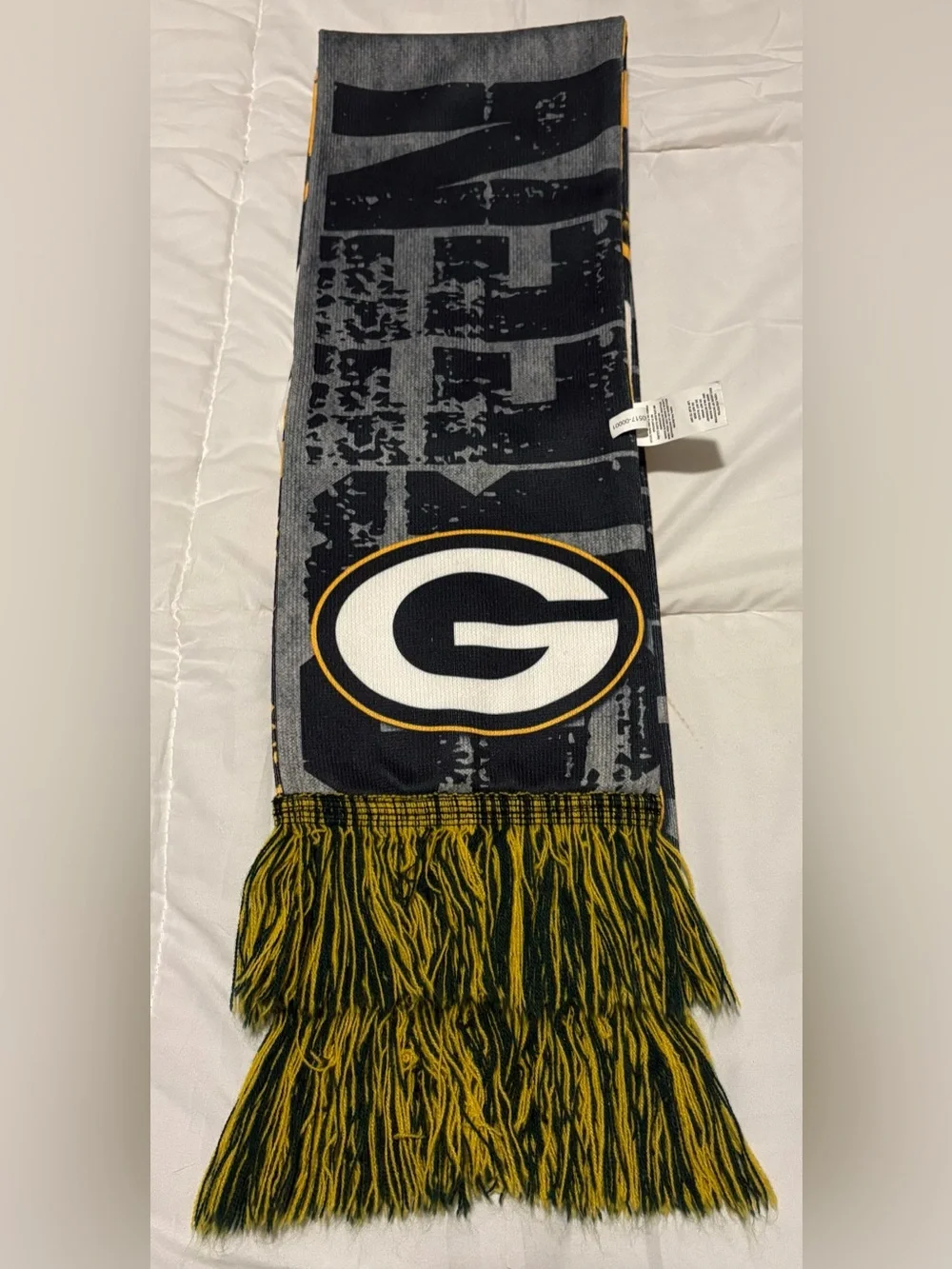 RARE Vintage Green Bay Packers FOCO Polyester Sublimated Split Scarf -Gray/Yell
